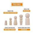 thumbnail image 5 of Wooden Peg Dolls Unfinished People - Pack of 40 with Storage Case In Assorted Sizes - Natural Wood Shapes Figures, Decorative Doll Bodies for Diy Arts and Crafts, 5 of 7