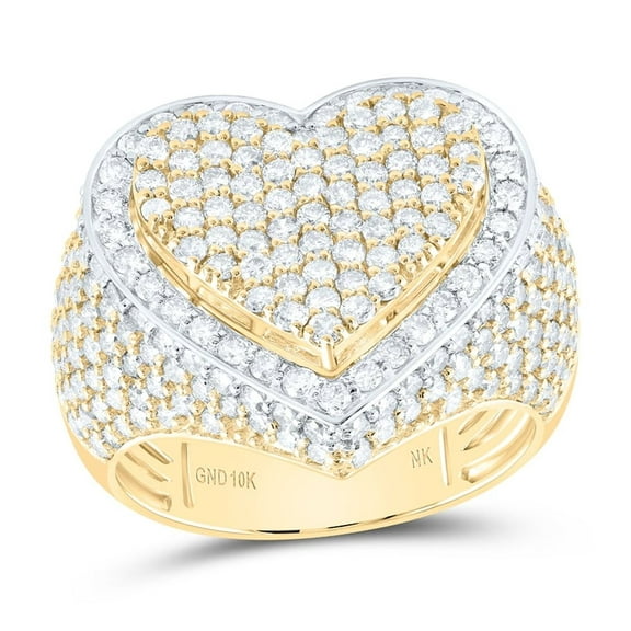 10K Yellow Gold Womens Round Diamond Heart Ring 3 Cttw, Womens Size: 5-10