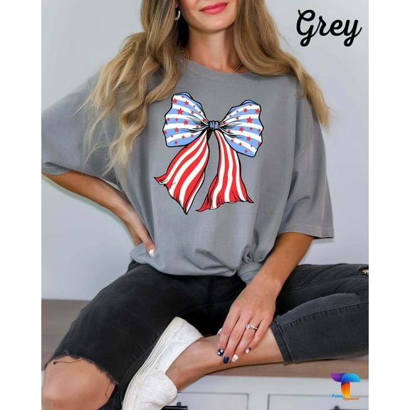 USA Bow Shirt, Patriotic Graphic Tee for Women, Fourth of July T-Shirt, America Top, Red White Blue Tee, Summer Outfit