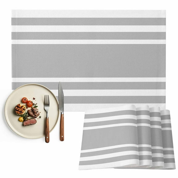 Placemats Set of 4, Geometric Pattern Place Mats Simple Grey Stripe Tablemats Washable Placemat Table Decoration for Kitchen Table Dinner Party Home Decor Indoor Outdoor 13x19 Inch