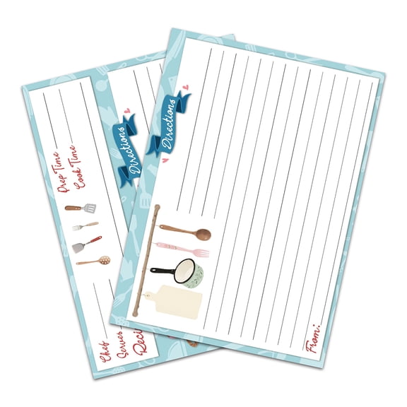 Kitchen Recipe Cards 5x7in - 50PCS Double Sided Blank Vertical Recipe Cards Cute Design with Lines Prep-time & Cook Time DIY