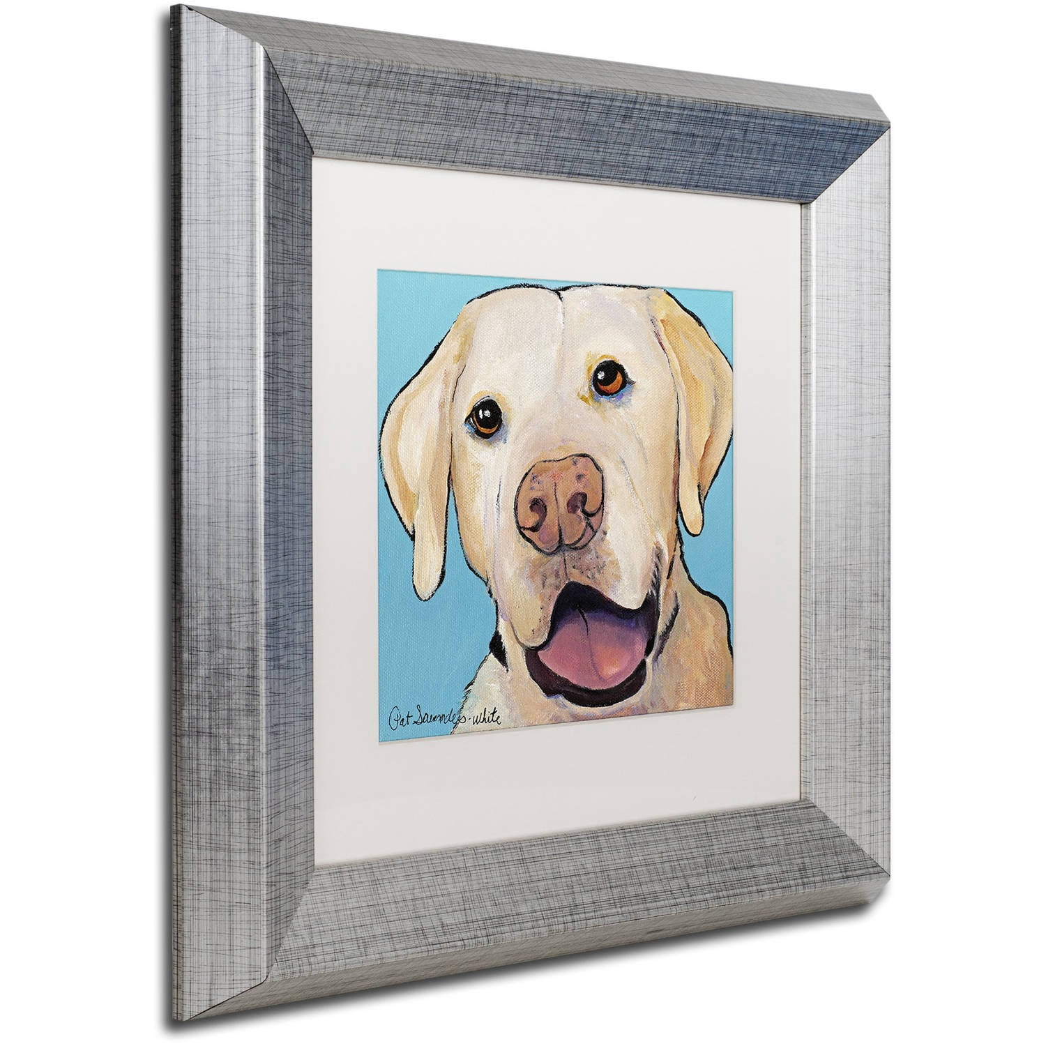 Trademark Fine Art "Lucky Dog Canvas Art" Canvas Art by Pat Saunders-White, White Matte, Silver Frame