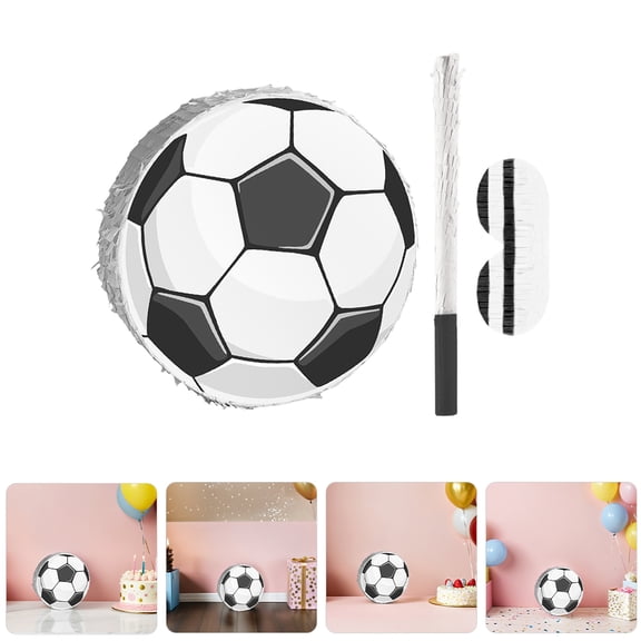 OULII 1Set Soccer Ball Pinata with Hanging Loop and Blindfold for Birthday Party Use