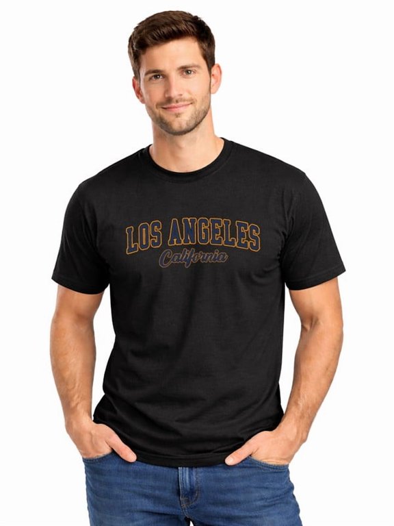 Graphic Short Sleeve T-Shirt for Men Loose Fit Crewneck with Los Angeles Cali Tee Cotton Fabric on Black Fabric