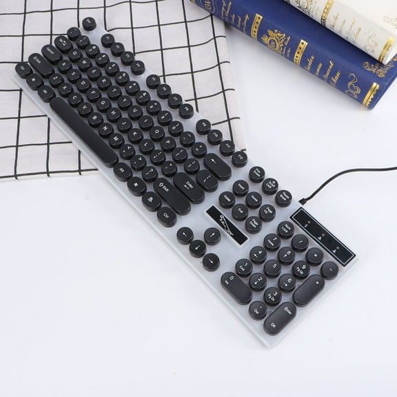 WEUVEB Comfortable Round Key USB Keyboard with Glowing Backlight, Black Wired Computer Keyboard for PC and Laptop
