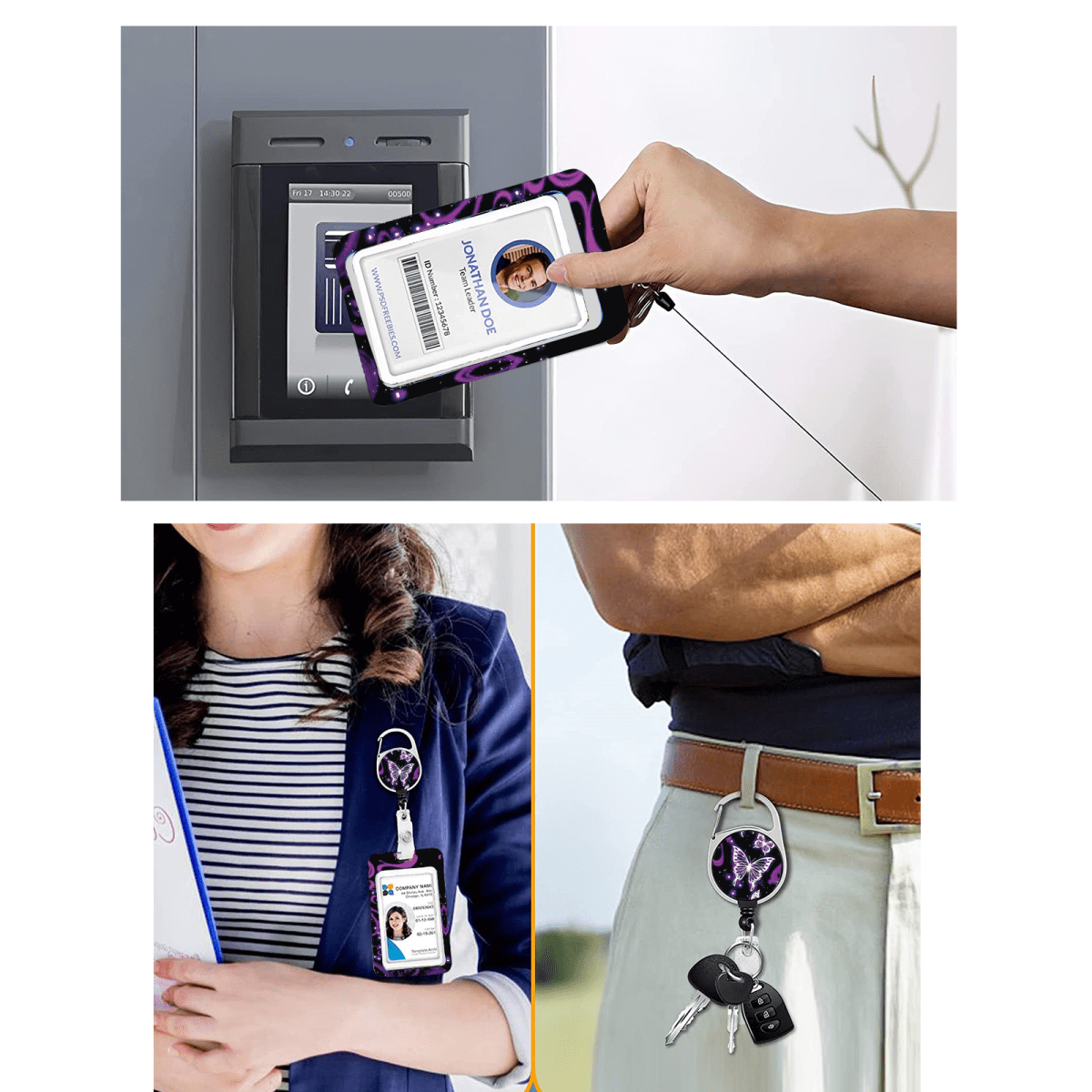Butterfly ID Badge Holder with Lanyard Retractable Badge Reel Belt Clip,Cute Id Card Badge Case Heavy Duty with Carabiner Clip ane Keychain for Women Nurse Teacher Student Offfice