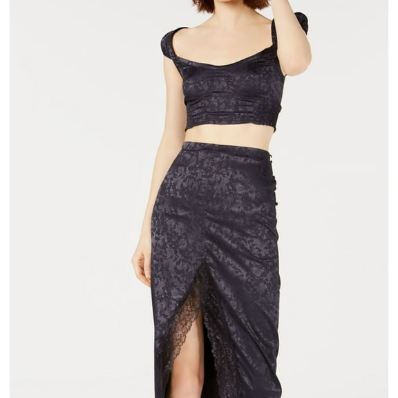 Free People Womens Floral Cap Crop Top Blouse, Black, Large