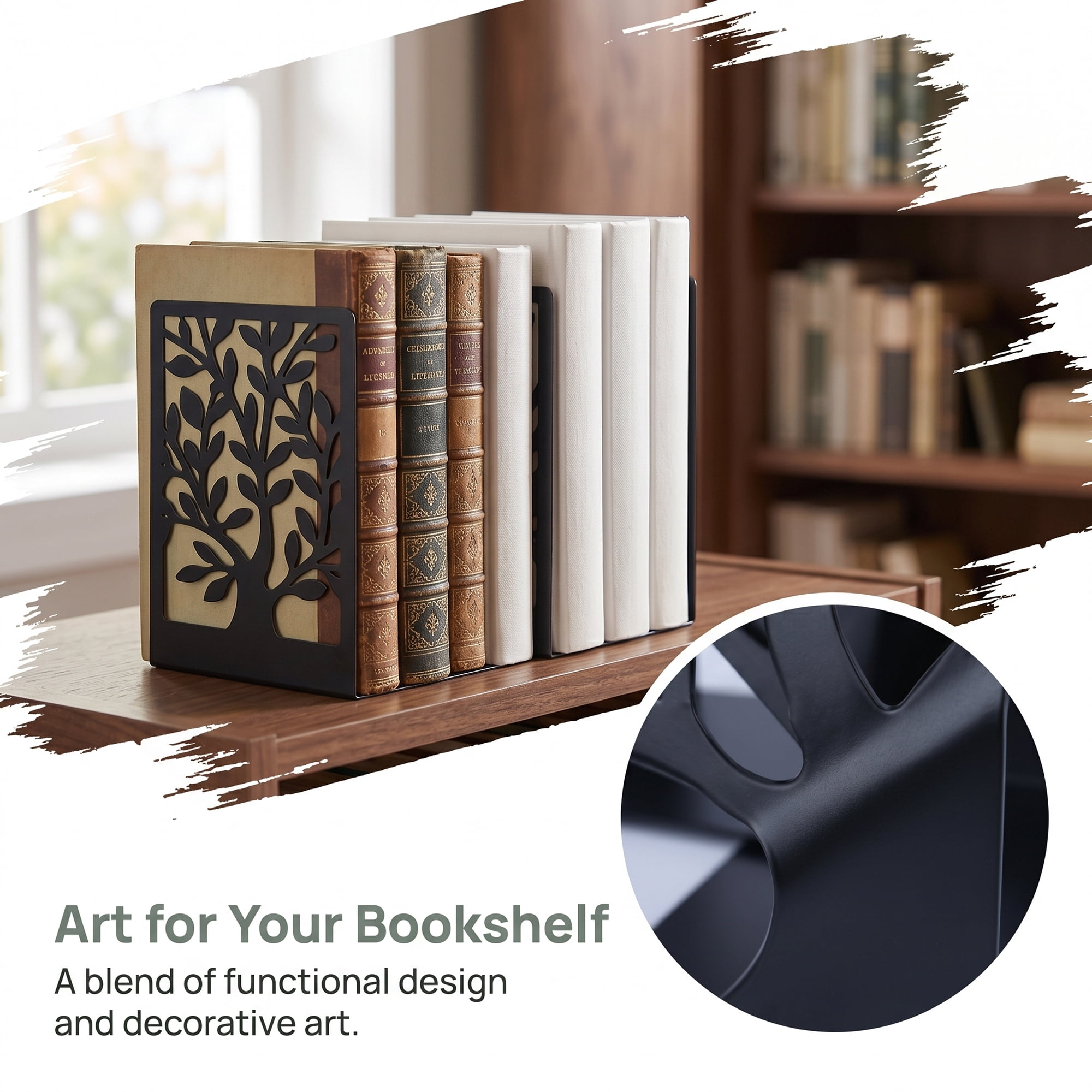 Unique Bargains Exquisite Decorative Metal Bookends for Home Office and Library Black Style A 4.7"x3.3"x6.9"