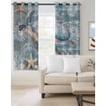 thumbnail image 3 of Blackout Curtains for Bedroom, Blue Turtle Coastal Room Darkening Window Drapes for Living Room, Summer Beach Nautical Starfish Coral Thermal Insulated Grommet Curtains, 52x63 inch, 2 Panels, 3 of 9