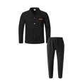 thumbnail image 5 of DHFJKG 2 Piece Sets Mens Shirts Waffle Button Down Turndown Collar Shirt Jacket Straight Leg Pants Solid Color Versatile Outfit, 5 of 5