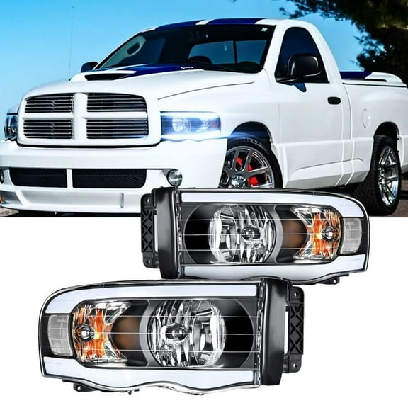 Nilight Headlights Assembly Led DRL for 2002-2005 Dodge Ram 1500/03 04 05 Dodge Ram 2500 3500 Headlamp,Black Housing  Clear Reflector