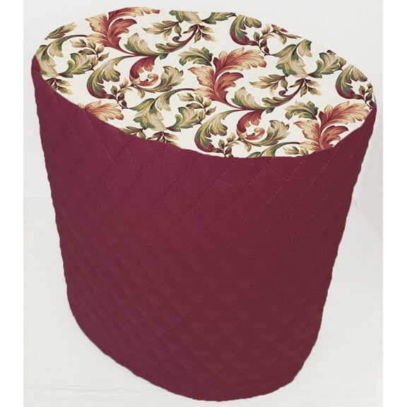 Quilted Autumn Fall Floral Leaves Food Processor Cover by Penny's Needful Things (Large, Burgundy)
