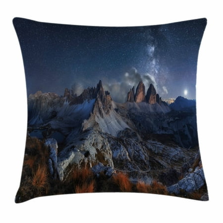 Night Throw Pillow Cushion Cover, Dolomites Italy Alps Mountain Landscape with Starry Night Sky Milky Way, Decorative Square Accent Pillow Case, 16 X 16 Inches, Dark Blue Redwood Tan, by (Best Way To Get A Dark Tan In The Sun)