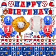 Baseball Birthday Party PriNst Decorations, Baseball Party Supplies Set Including Banner, Hanging Swirls, Foil Balloons, Latex Balloons, Cake Toppers and Tablecloth