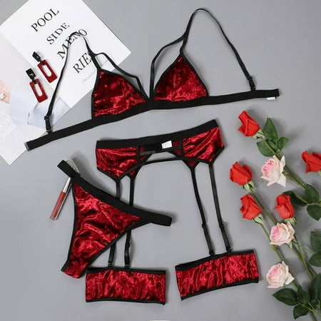 Generic INS Autumn and Winter New Women s Velvet Sexy Lingerie Lace Suit Three-Piece Set 19788