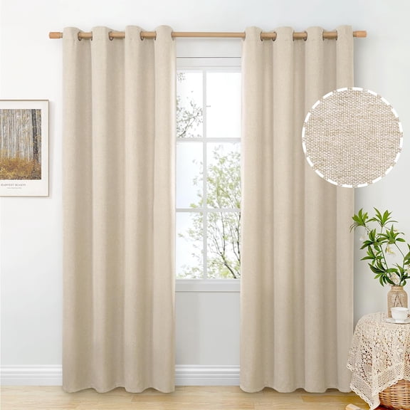 Oatmeal Linen Curtains 84 Inch Length 2 Panels Set for Living Room, Sand Semi Sheer Drapes Light Filtering Window Treatments with Grommet Bedroom No See Through, Each 52 Wide