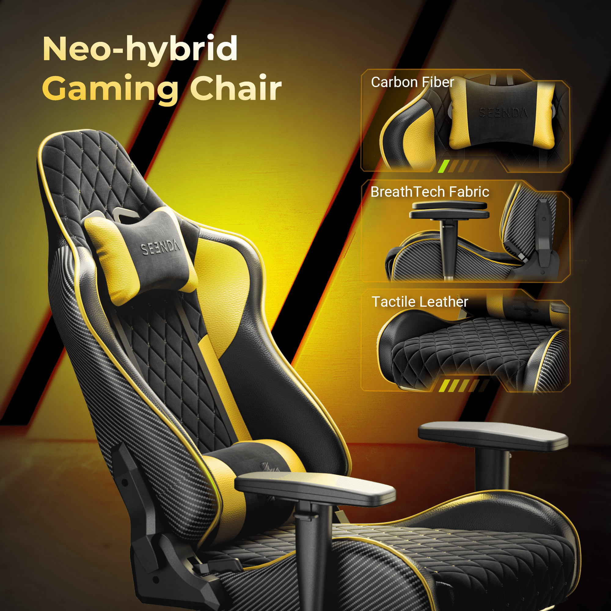 Seenda GCPro-10 Big and Tall Gaming Chair, All-in-One Comfort featuring a Retractable Footrest, High-Back Ergonomic Design, and Fully Adjustable Lumbar & Head Support