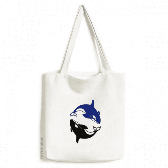 Whale Symmetric Swaying Combination Tote Canvas Bag Shopping Satchel Casual Handbag