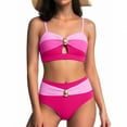 thumbnail image 2 of Herseas Women's 2 Piece Colorblock Bikini Sets Oval Metal Cutout Swimsuit High Waisted Beach Summer Swim Bathing Suits (XL, Hot Pink), 2 of 7