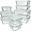 18 Piece Glass Food Storage Containers with Lids, Glass Meal Prep Containers, Glass Containers for Food Storage with Lids, BPA Free & Leak Proof (9 lids & 9 Containers)