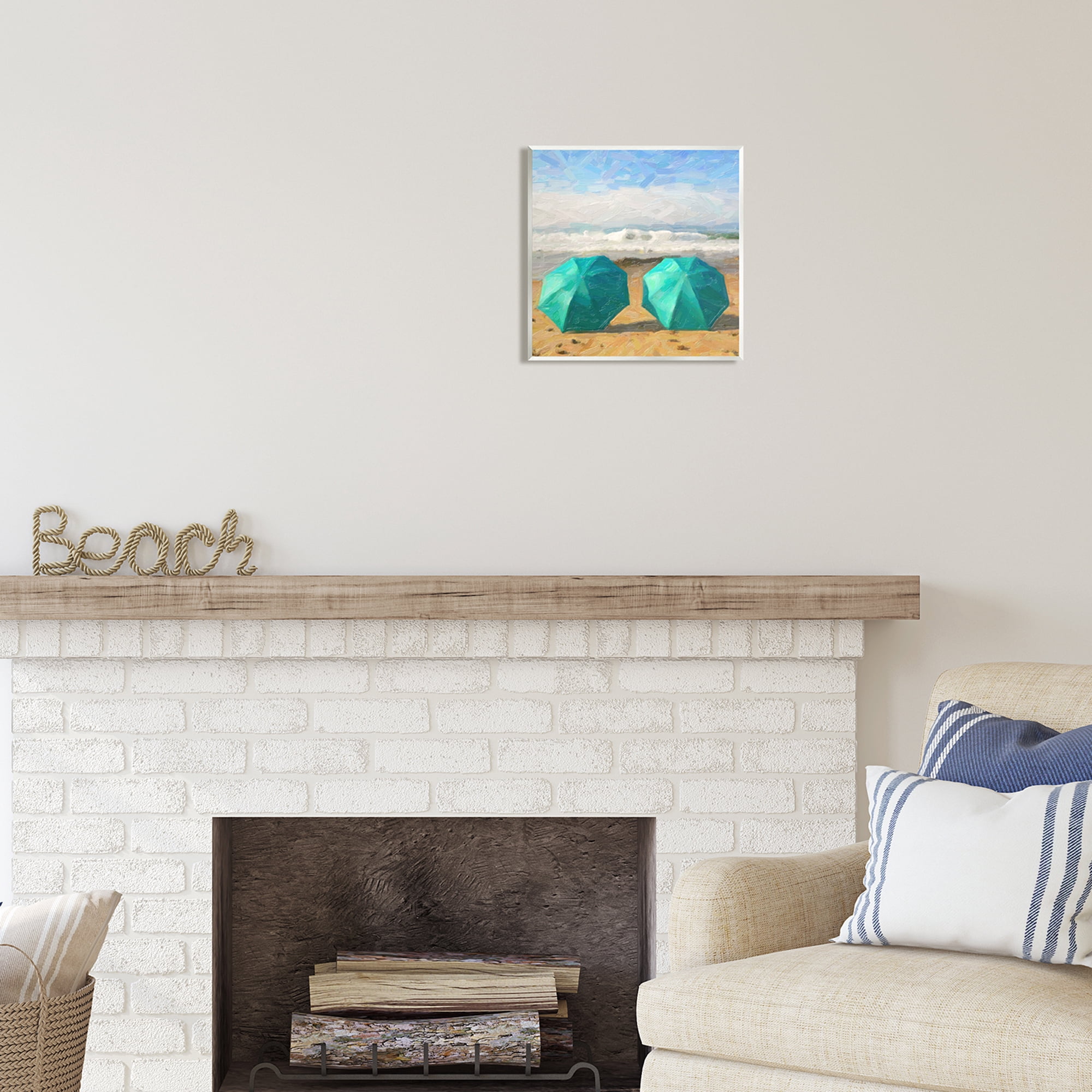 Stupell Industries Beach Umbrellas Duo Nature Painting Unframed Art Print Wall Art, 12 x 12