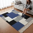 thumbnail image 5 of Area Rug with Tassels 3' x 5', Ombre Square Splicing Plaid Kitchen Runner Rug for Hallway Bedroom Throw Rugs, Color Block Soft Door Mat for Bathroom Entrance Living Room, 5 of 9