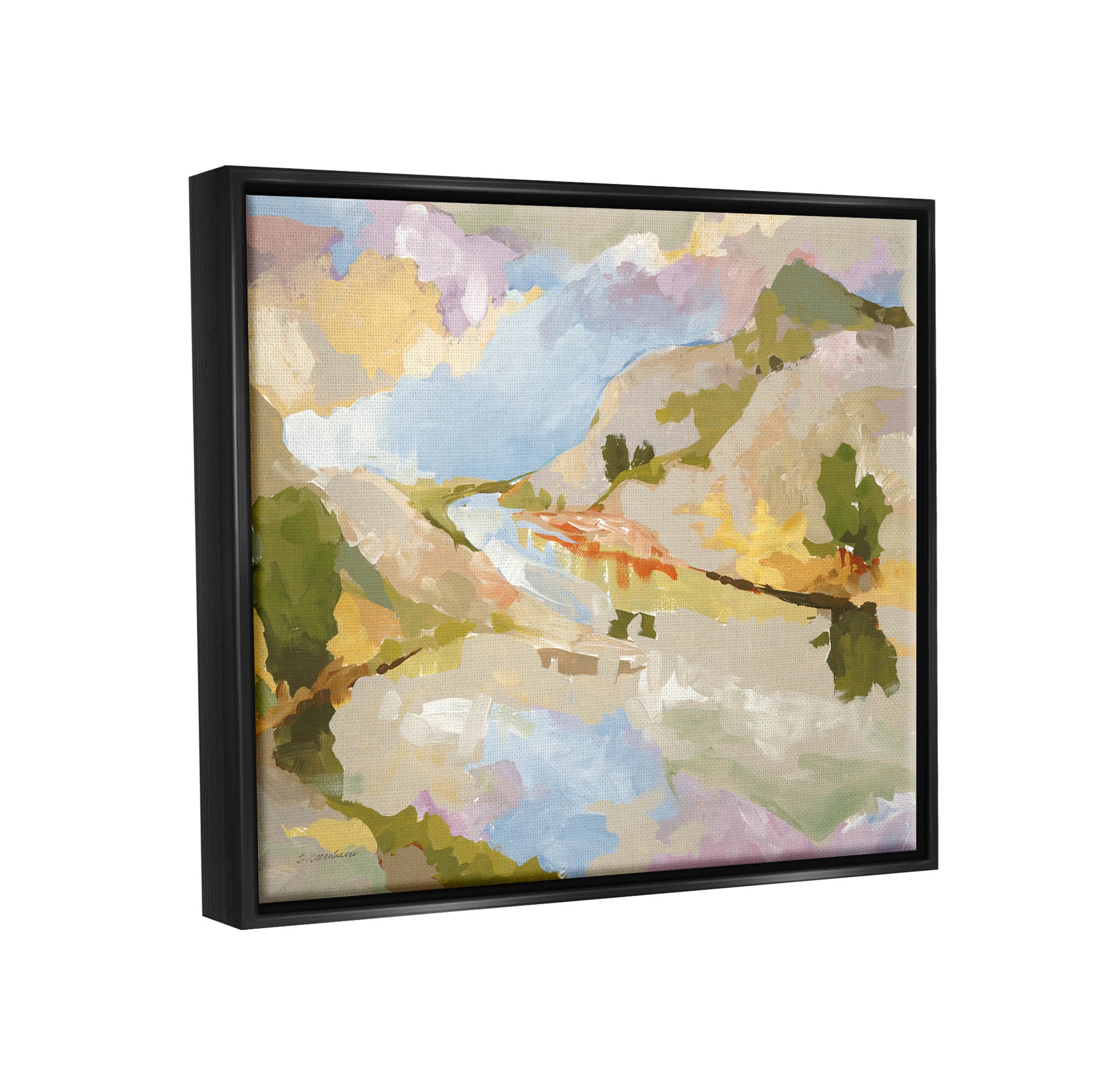 Stupell Industries Abstract Mountain Reflection Painting Painting Jet Black Floating Framed Canvas Print Wall Art, Design by Trevor Copenhaver
