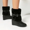 thumbnail image 6 of Black Womens Fashion Casual Winter Warm Faux Fur Lined Round Toe Platform Wedge Ankle Boots Bow Detail Short Boots Size 43 Weight Approx 2.07 Lbs, 6 of 9