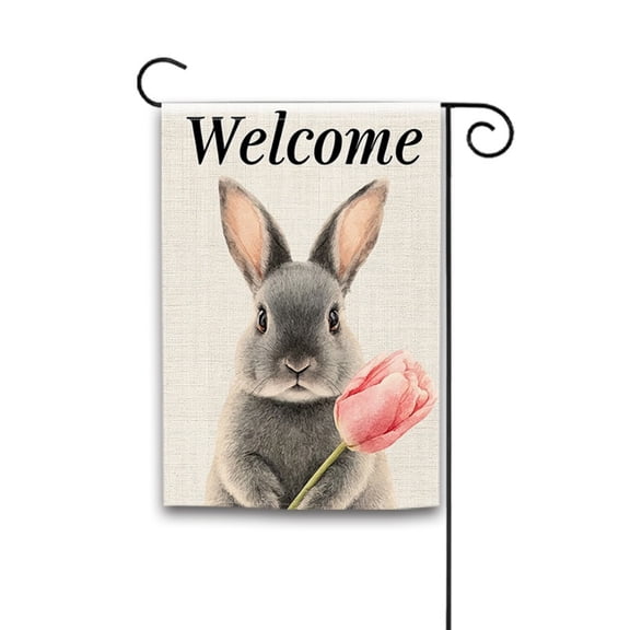 Double-Sided Welcome Rabbit Floral Garden Flag 12x18 Inch - All-Weather Outdoor Polyester Banner for Seasonal Yard Decoration