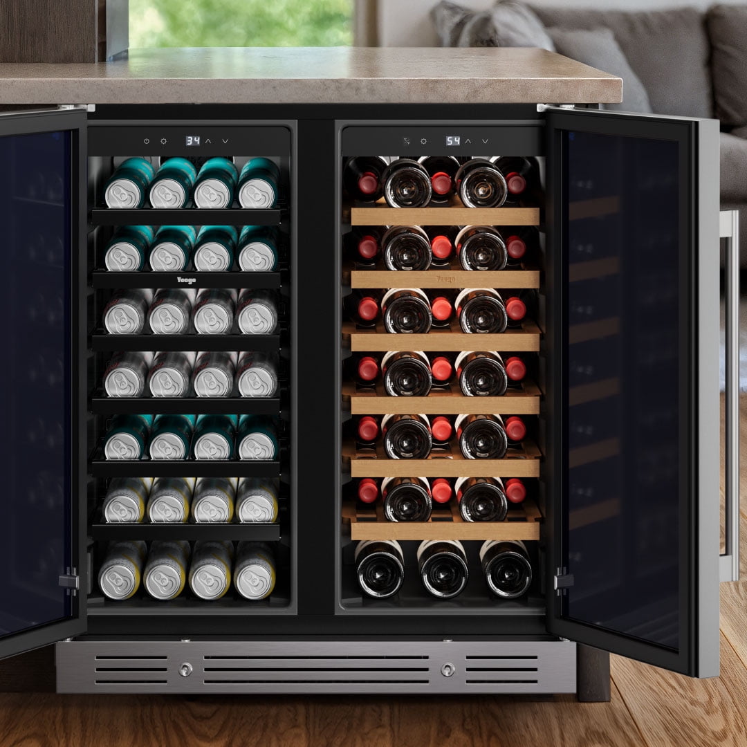 Yeego 30 Inch Outdoor Dual Zone Wine & Beverage Fridge, 80 Can 33 Bottle, 6.01Cuft Built-in Refrigerator, Energy Star Certified