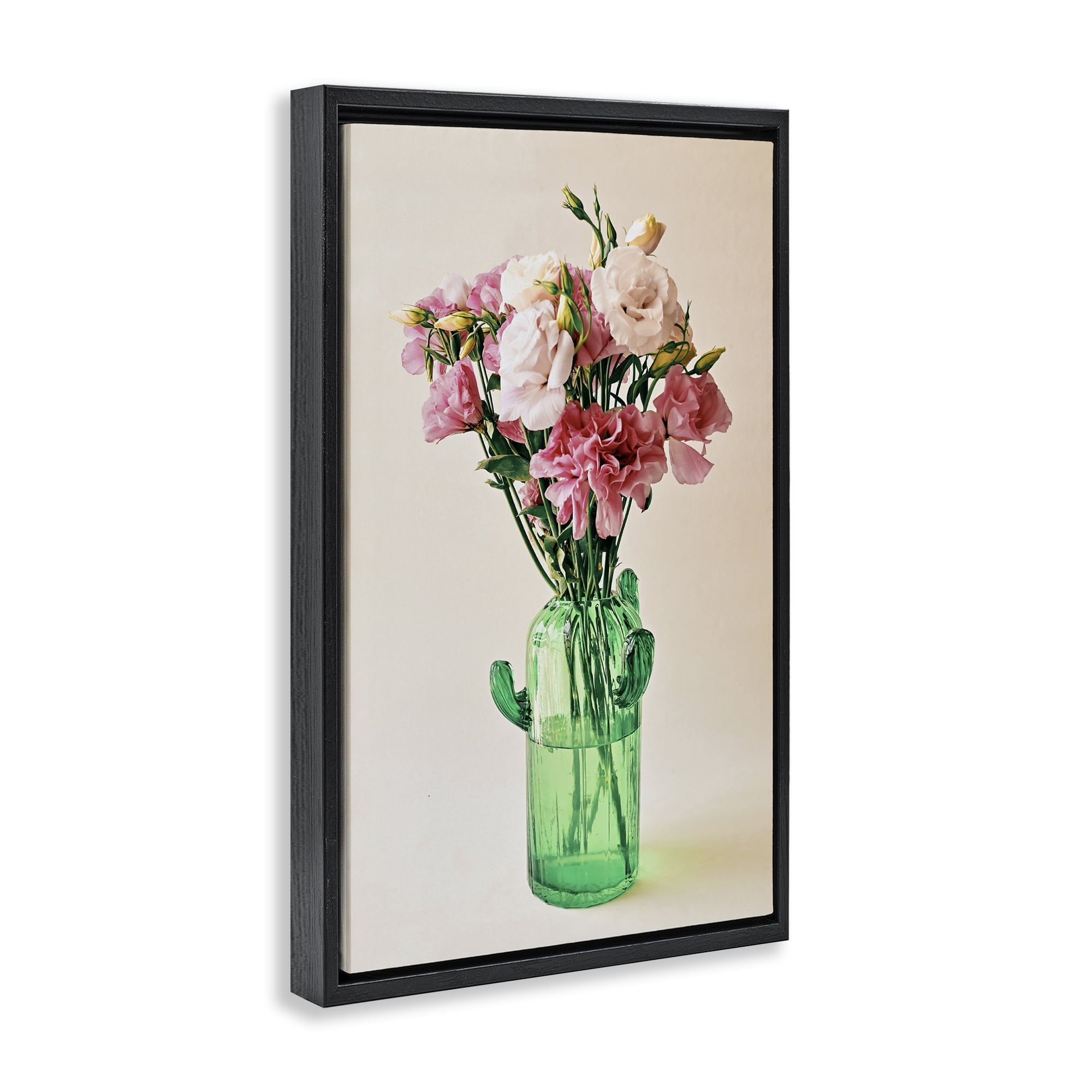 Stupell Industries Flowers in Cactus Vase Plants & Flowers Photography Black Floater Framed Canvas Art Print Wall Art, 21 x 31