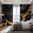 thumbnail image 2 of Marble Black Blackout Curtains for Bedroom/Living Room, Pinch Pleated Black Out Curtains, Vintage Gold Art Abstract Farmhouse Room Darkening Window Drapes with Hooks 2 Panels, 39"x70", 2 of 8