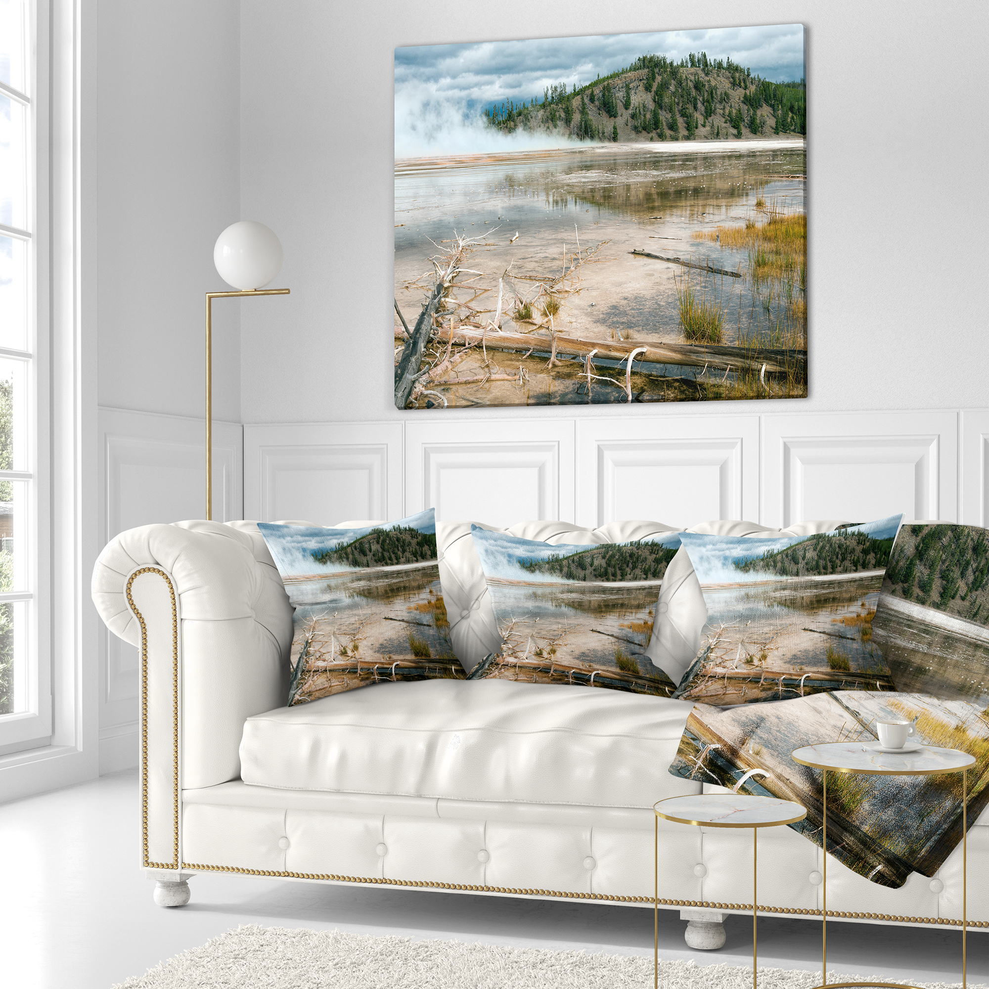 Designart Grand Prismatic Spring - Landscape Photography Throw Pillow - 16x16