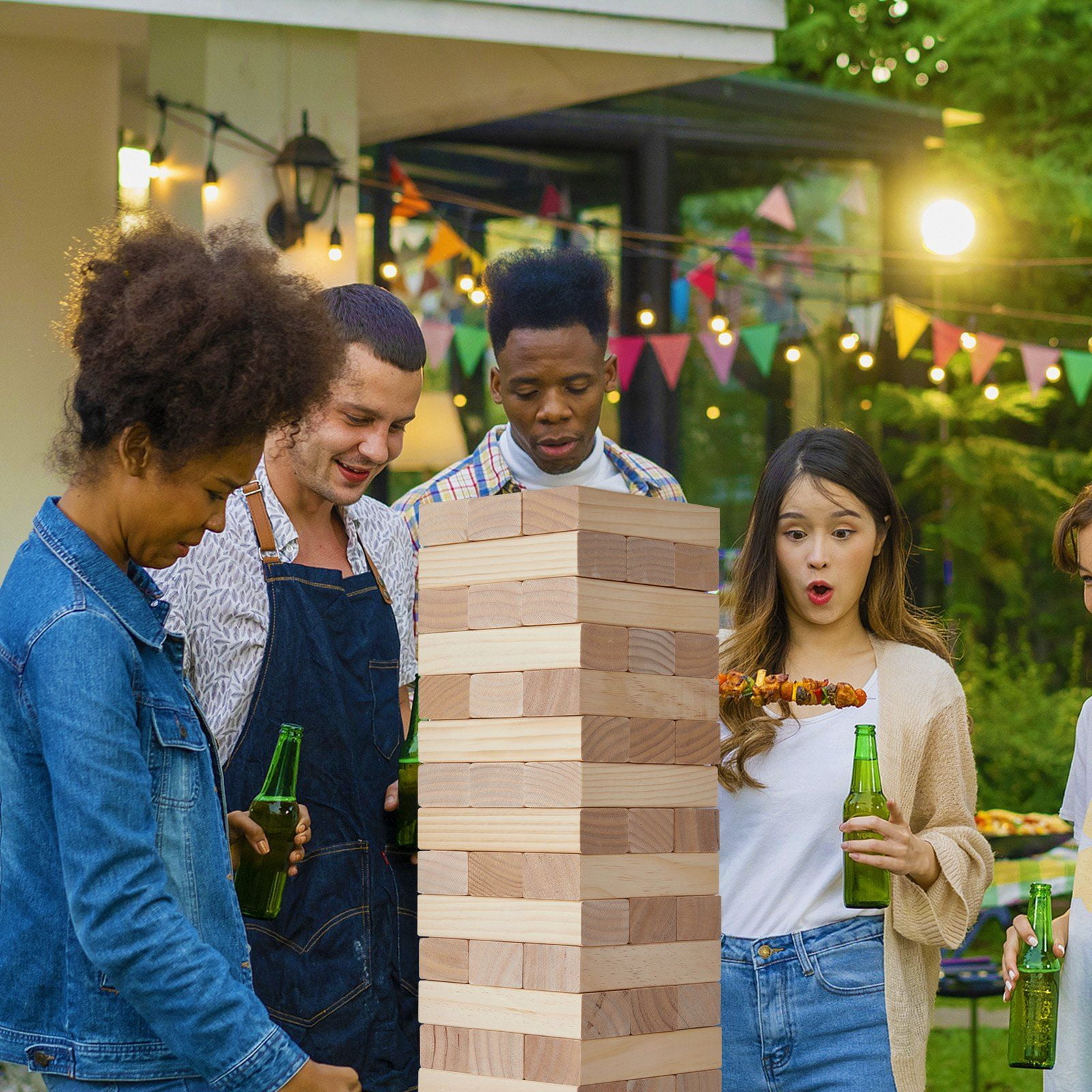 Tumbling Timber Toy 54 Blocks Large Tumble Tower Blocks Game Made from Premium Pine Wood with Zipper Carry Bag, Erasable Scoreboard and Marker Pen, Perfect for Indoor and Outdoor Family Fun and Party