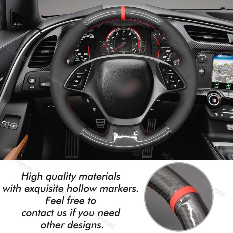 MEWANT Steering Wheel Cover For Ford Mustang 2024 - Hand-Stitched Wrap, Suede & Hive Embossed, Installation Kit Included