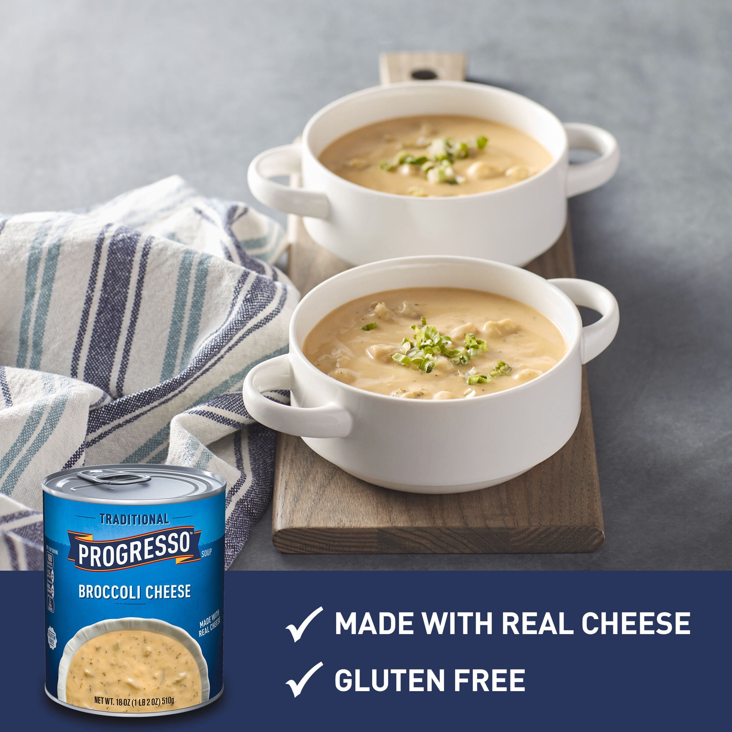 (12 pack) Progresso Traditional, Broccoli Cheese Canned Soup, Gluten Free, 18 oz.