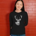 thumbnail image 4 of Deer Portrait Women's Long Sleeve T-shirt Monochrome Buck Head Nature Whitetail Wildlife Antlers Forest Rustic Hunt Trophy, 4 of 7