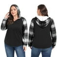 thumbnail image 3 of Gleelist Plus Size Women’s V Neck Long Sleeve Hooded Grid Shirt Casual Vacation Blouses Fashion Plus Top(1X-5X), 3 of 8