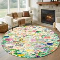 thumbnail image 3 of Country Floral Round Area&nbsp;Rug 6ft Watercolor Rustic Colorful Wild Flowers Linen Texture Non-Slip&nbsp;Washable Circle Rugs Soft Felt Indoor Floor Mat for Bedroom Kitchen Living Room Bathroom, 3 of 9