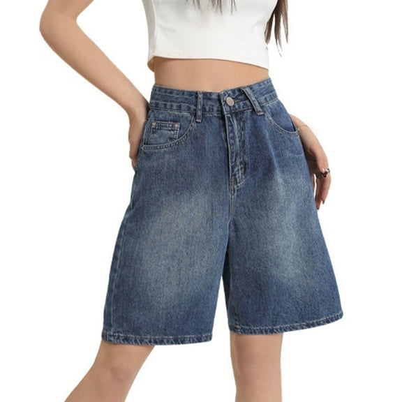 EMMIOL Women's Denim Shorts Baggy Jean Shorts with Mid Waist Y2K Streetwear Summer Long Shorts