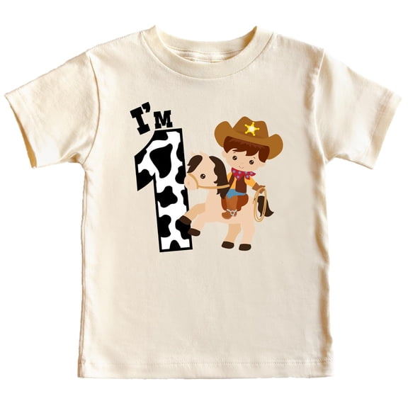 Olive Loves Apple 1st Birthday Cowboy Themed Shirt for Boys I'm 1 First Birthday Country Tee Natural Shirt 18 Months