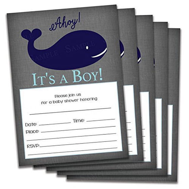 Nautical Fill in Whale Boy Baby Shower Invitations