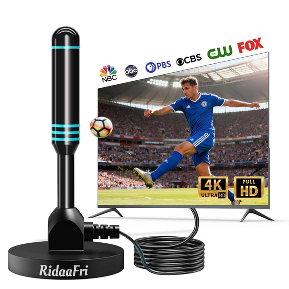 RidaaFri TV Antenna Indoor/Outdoor, HD Digital Antenna for Smart TV and Older TV’s, Support 4K/1080p/VHF/UHF Free Local Channels with 16FT Long Coax Cable