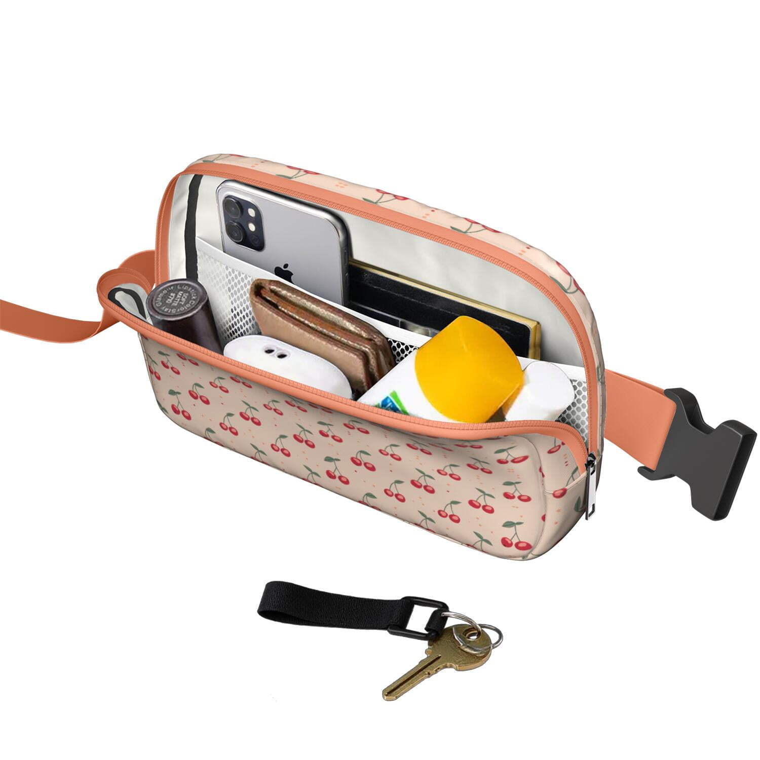 Sweet Cherry Fanny Pack – Cute Red Fruit Belt Bag with Aesthetic Pink Print for Cherry Lovers
