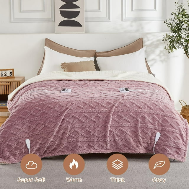 Yiwa ETL Certified Sherpa Electric Blanket, Fast Heating with 10 Adjustable Heat & Timer Levels, Machine Washable