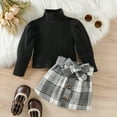 thumbnail image 4 of Mercatoo Outfit Girl Toddler Winter Baby Girl Dress Suits Solid Color Ribbed Puff Sleeve Plaid Skirt 2pcs Girls 12 Month Clothes, 4 of 7