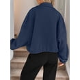 thumbnail image 6 of Women Casual Stand Collar Zip Up Fashion Hem Drawstring Pocket Loose Baseball Jacket with Pockets Navy Blue L, 6 of 9