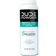 DUDE Body Powder, Menthol Chill 4 Ounce Bottle Natural Deodorizers Cooling Menthol & Aloe, Talc Free Formula, Corn-Starch Based Daily Post-Shower Deodorizing Powder for Men