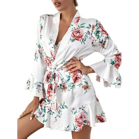 

3pcs Set Elegant Floral Print Cami Robe Sets Women s Pajama Sets (Women s)