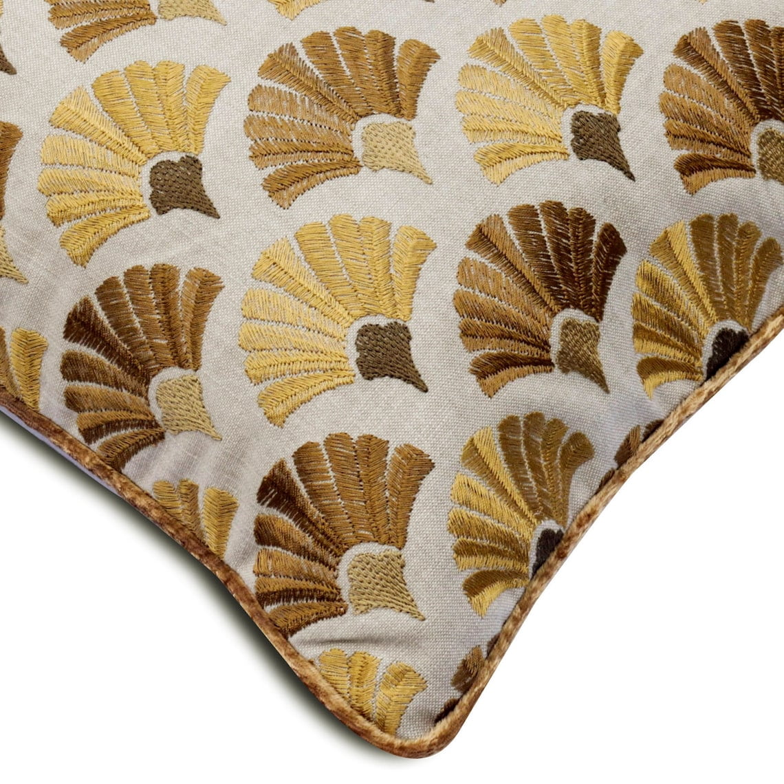 Cushion Cover For Chair, Decorative Beige 14"x14" (35x35 cm) Throw Pillows For Couch, Cotton Embroidery Cushion Cover, Floral Pattern Art Deco Style - Autumn Flourish